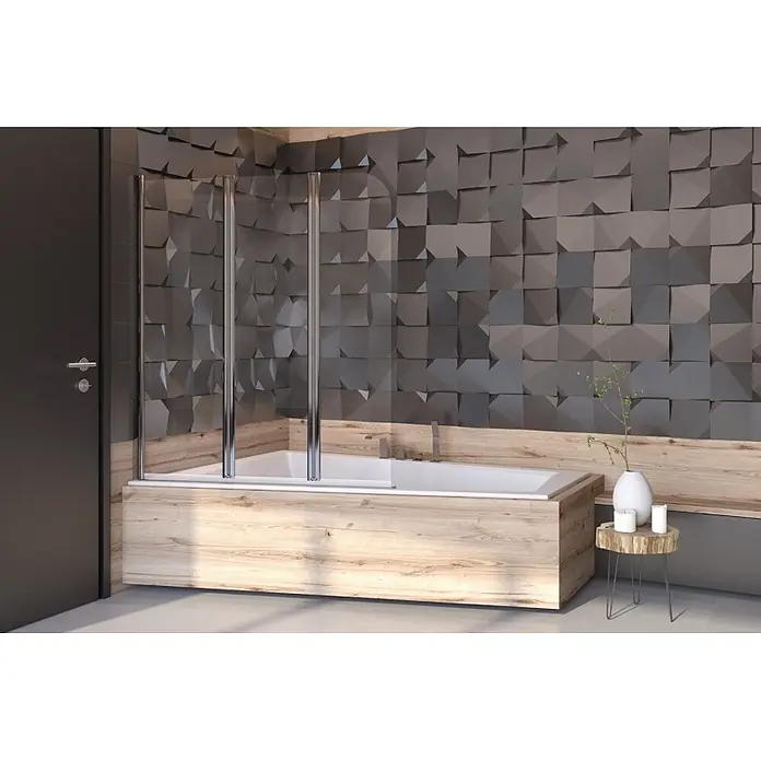 Bad Land Badewannenaufsatz Badewannenaufsatz 3-teilig PRIME 3 120x140 cm ESG 5 mm Klarglas Silber - 3 Stk., Transparent / Silber