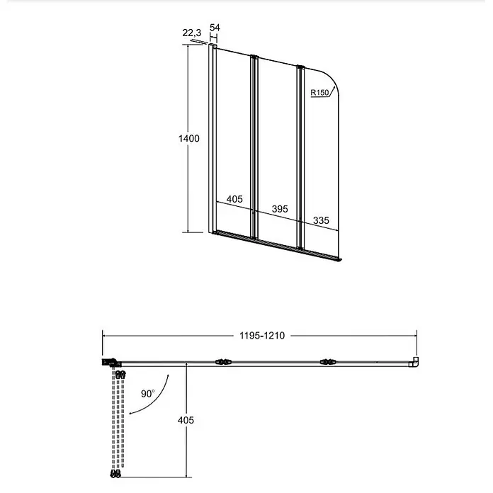 Bad Land Badewannenaufsatz Badewannenaufsatz 3-teilig PRIME 3 120x140 cm ESG 5 mm Klarglas Silber - 3 Stk., Transparent / Silber