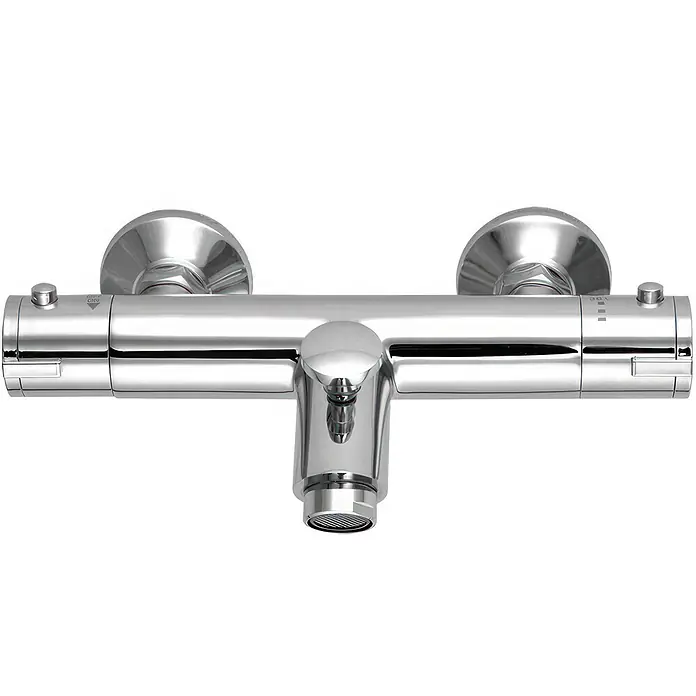 Bad Land Badewannenarmatur TERMICO Badewannenarmatur thermostatisch Silber - Silber, Glänzend - Verchromte thermostatische Duscharmatur zur Wandmontage mit zentralem Wasserauslass und zwei Drehknöpfen.