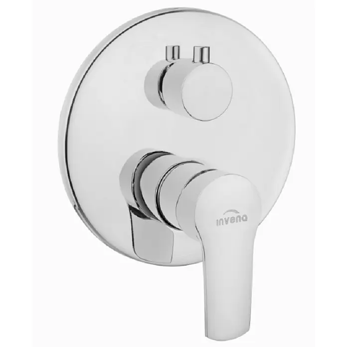 Bad Land VERSO UP-Badewannenarmatur 2-Funktionen rund Chrom -  - Verchromter Duschmischer mit runder Rosette, zwei runden Bedienelementen und einem Hebelgriff.