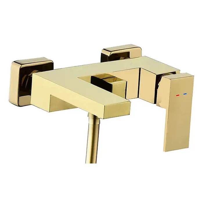 Hudor Badewannenarmatur Scamandre 059 - Hochglänzend - Moderner goldener Duschmischer mit Einhebelgriff und Brauseschlauchanschluss.