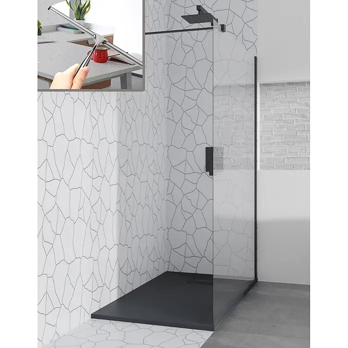 Bad Land Duschwannen-Set KETIL+VIDAR Walk-In Set 140x195 + 140x90 cm Schwarz, m. Wischer - Kunststoff, Schwarz
