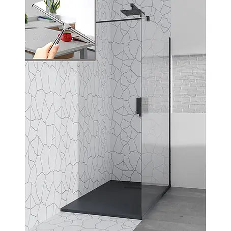 Bad Land  Duschwannen-Set KETIL+VIDAR Walk-In Set 140x195 + 170x90 cm Schwarz, m. Wischer
