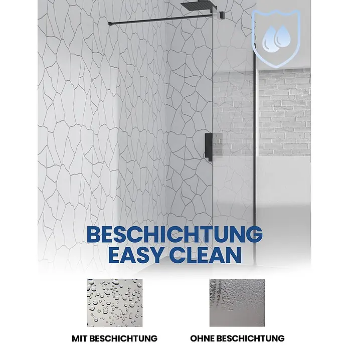 Bad Land Nischendusche KETIL Walk-In Duschwand 100 x 195 cm Schwarz, 8 mm, Transparentglas - Beschichtet, Schwarz, 8 mm