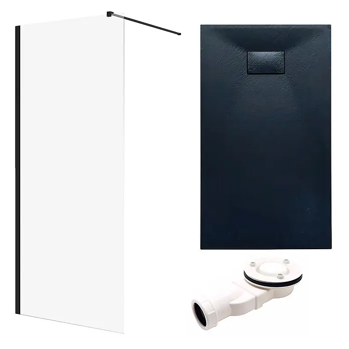 Bad Land Duschwannen-Set KETIL+VIDAR Walk-In Set 100x195 + 100x80 cm Schwarz - Kunststoff, Schwarz