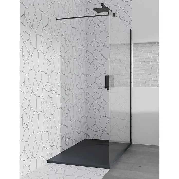 Bad Land Nischendusche KETIL Walk-In Duschwand 100 x 195 cm Schwarz, 8 mm, Transparentglas - Beschichtet, Schwarz, 8 mm