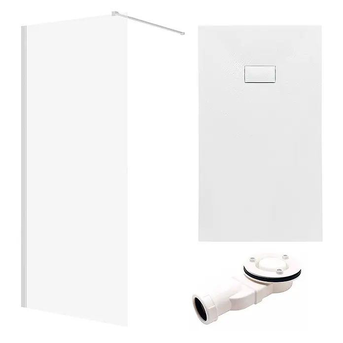 Bad Land Duschwannen-Set KETIL+VIDAR Walk-In Set 140x195 + 150x90 cm Chrom/Weiß - Kunststoff, Weiß