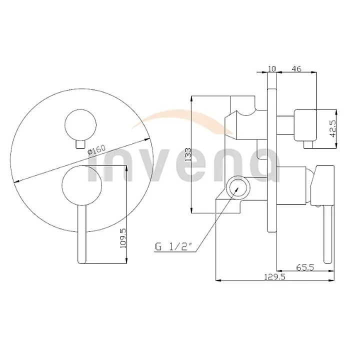 Bad Land UP-Badewannenarmatur DAFNI UP-Badewannenarmatur 2-Funktionen rund Schwarz - Schwarz, Glänzend