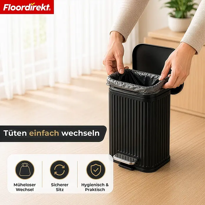 Floordirekt Standard-Mülleimer Miles Schwarz 5 L - 5 l, Metall, Schwarz