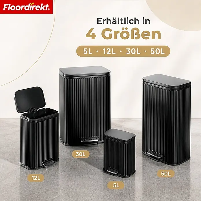 Floordirekt Standard-Mülleimer Miles Schwarz 5 L - 5 l, Metall, Schwarz