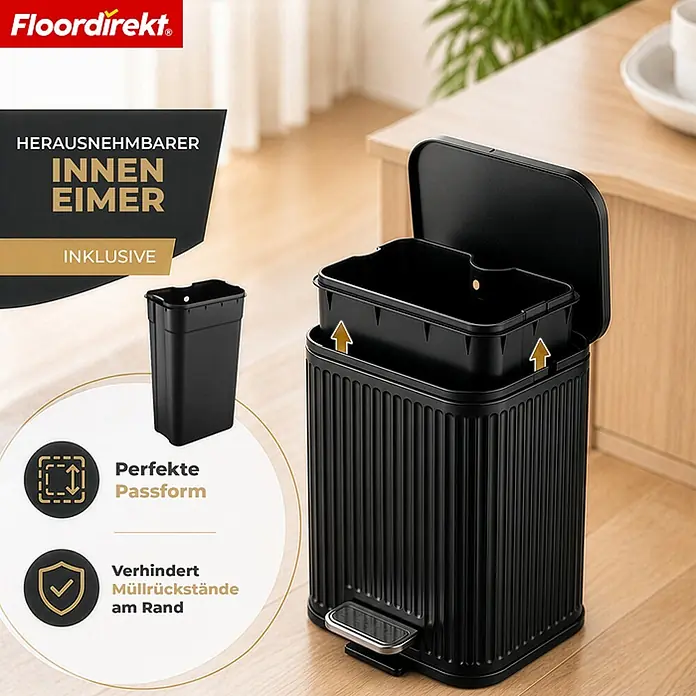 Floordirekt Standard-Mülleimer Miles Schwarz 5 L - 5 l, Metall, Schwarz