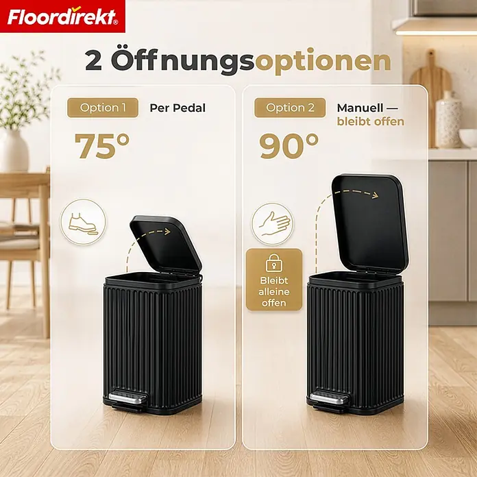 Floordirekt Standard-Mülleimer Miles Schwarz 5 L - 5 l, Metall, Schwarz