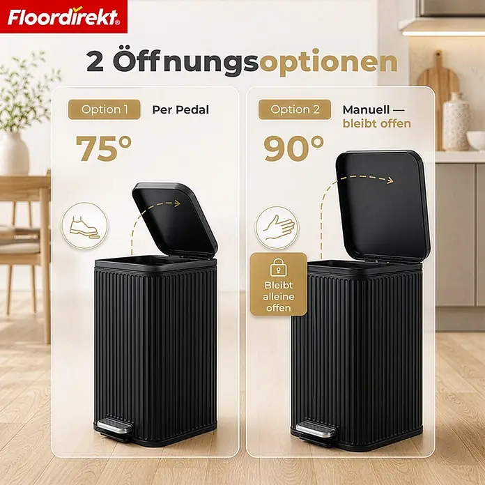Floordirekt Standard-Mülleimer Miles Schwarz 30 L - 30 l, Metall, Schwarz