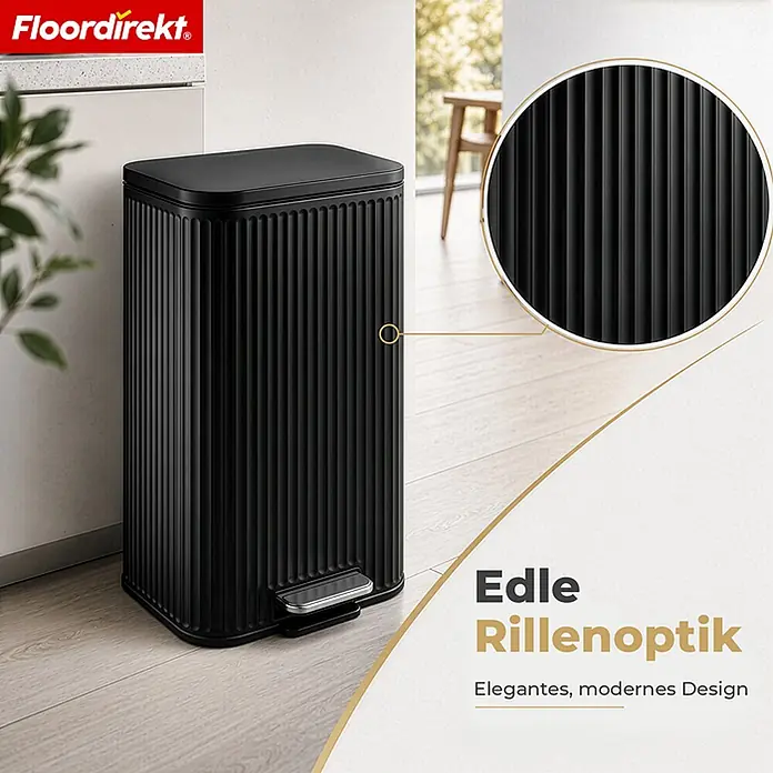 Floordirekt Standard-Mülleimer Miles Schwarz 30 L - 30 l, Metall, Schwarz