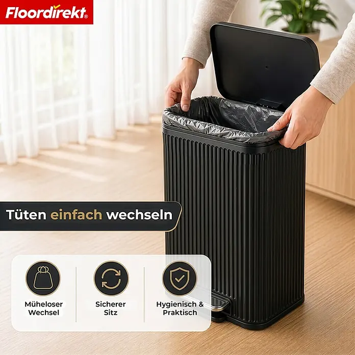 Floordirekt Standard-Mülleimer Miles Schwarz 30 L - 30 l, Metall, Schwarz