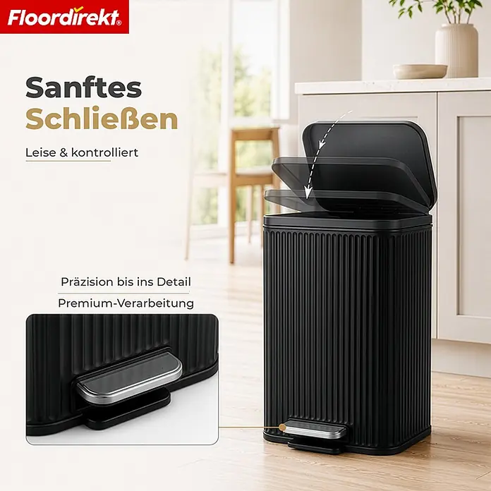 Floordirekt Standard-Mülleimer Miles Schwarz 30 L - 30 l, Metall, Schwarz