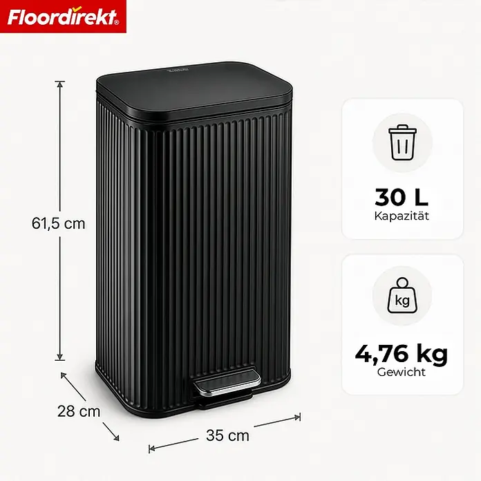 Floordirekt Standard-Mülleimer Miles Schwarz 30 L - 30 l, Metall, Schwarz