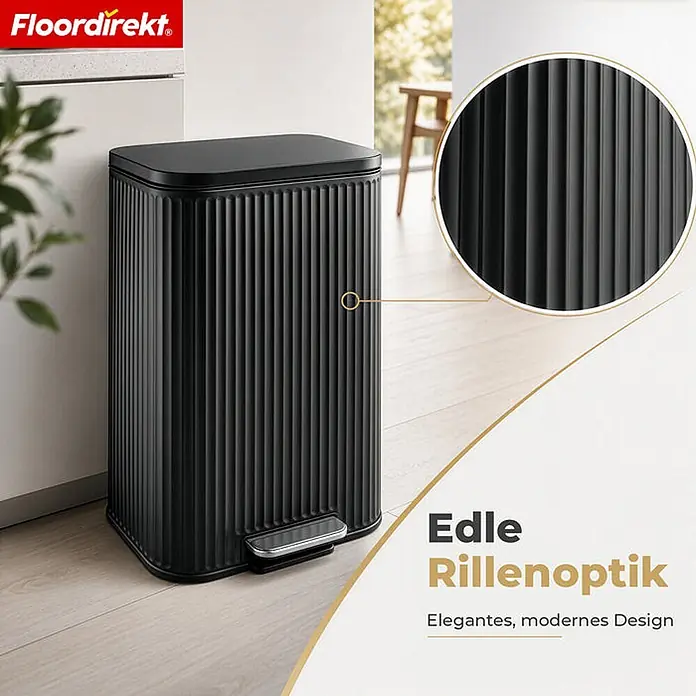 Floordirekt Standard-Mülleimer Miles Schwarz 50 L - 50 l, Metall, Schwarz