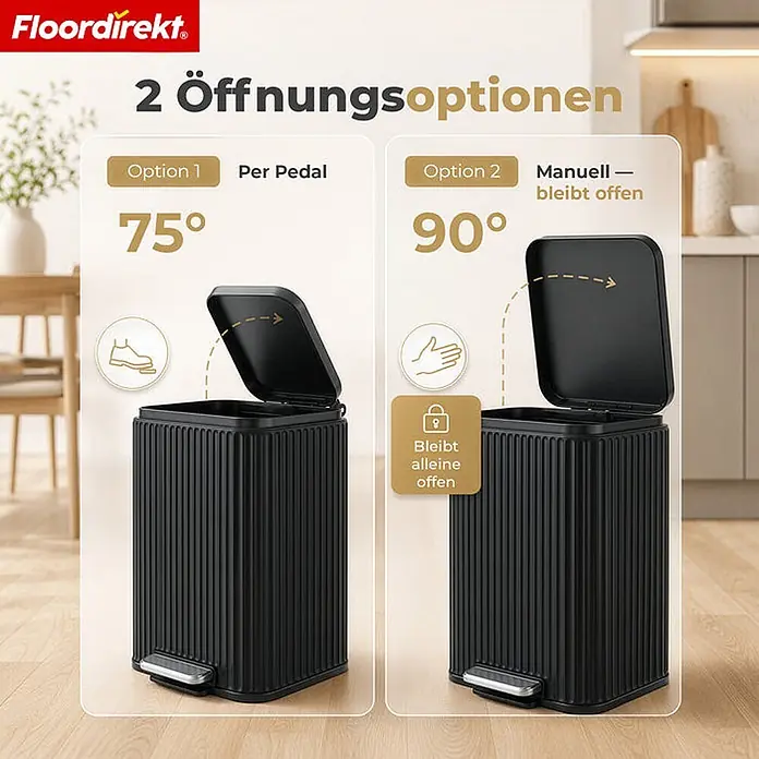 Floordirekt Standard-Mülleimer Miles Schwarz 50 L - 50 l, Metall, Schwarz