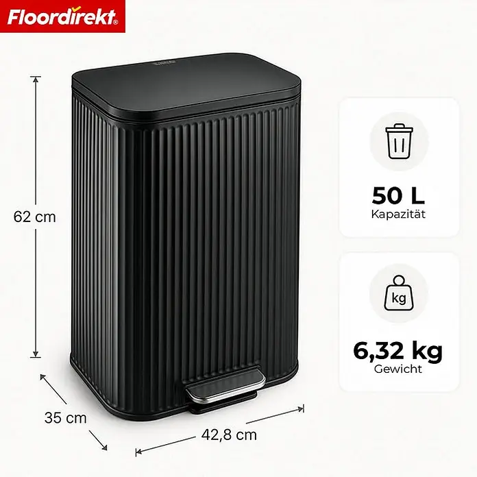 Floordirekt Standard-Mülleimer Miles Schwarz 50 L - 50 l, Metall, Schwarz