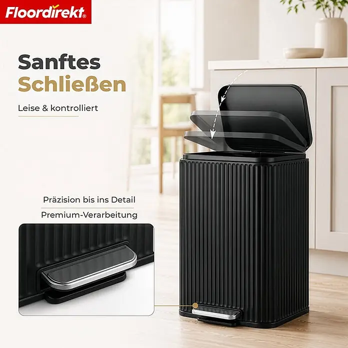 Floordirekt Standard-Mülleimer Miles Schwarz 50 L - 50 l, Metall, Schwarz