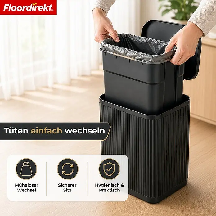 Floordirekt Standard-Mülleimer Miles Schwarz 50 L - 50 l, Metall, Schwarz