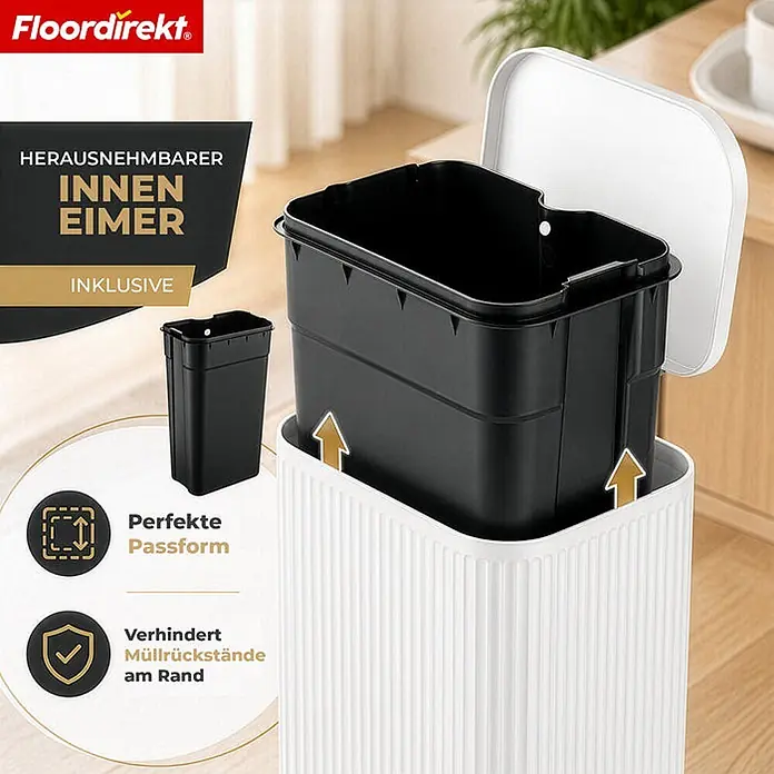 Floordirekt Standard-Mülleimer Miles Weiß 50 L - 50 l, Metall, Weiß