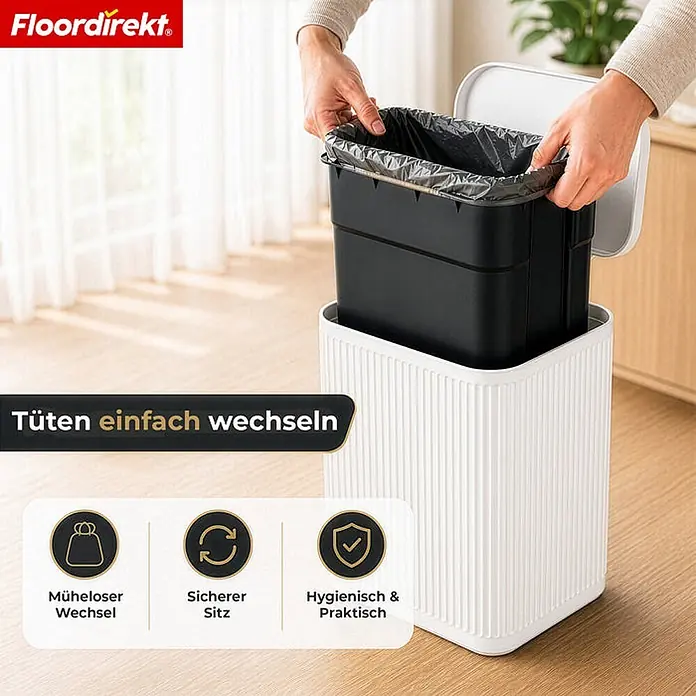 Floordirekt Standard-Mülleimer Miles Weiß 50 L - 50 l, Metall, Weiß