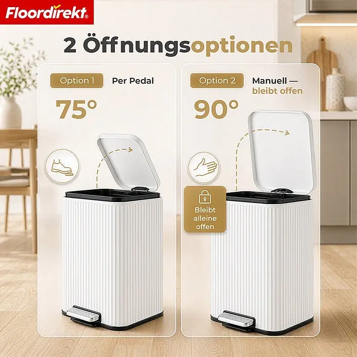 Floordirekt Standard-Mülleimer Miles Weiß 50 L - 50 l, Metall, Weiß