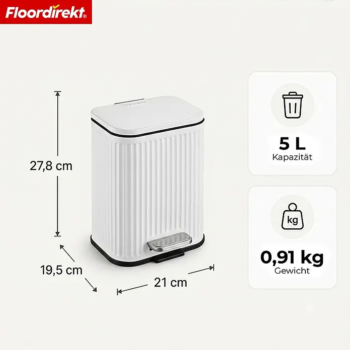 Floordirekt Standard-Mülleimer Miles Weiß 5 L - 5 l, Metall, Weiß