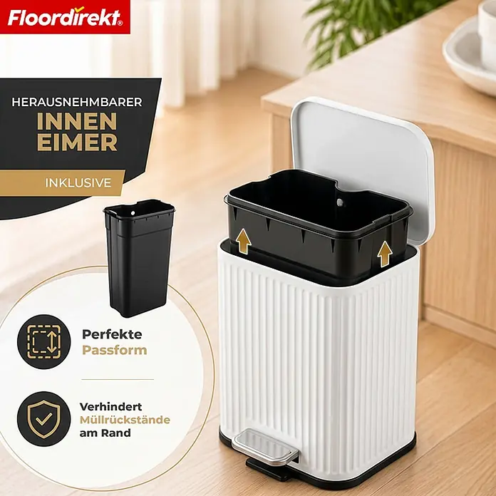 Floordirekt Standard-Mülleimer Miles Weiß 5 L - 5 l, Metall, Weiß
