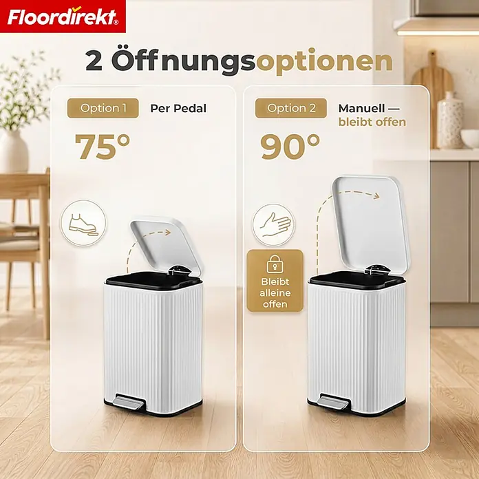 Floordirekt Standard-Mülleimer Miles Weiß 5 L - 5 l, Metall, Weiß