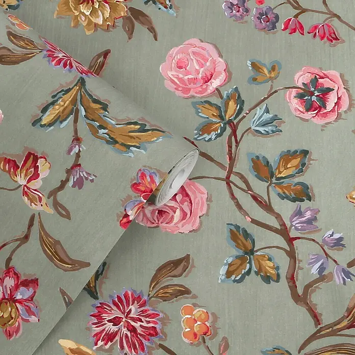 Laura Ashley Vliestapete Vliestapete Lingmell - Grün, Floral, 10 x 0,52 m