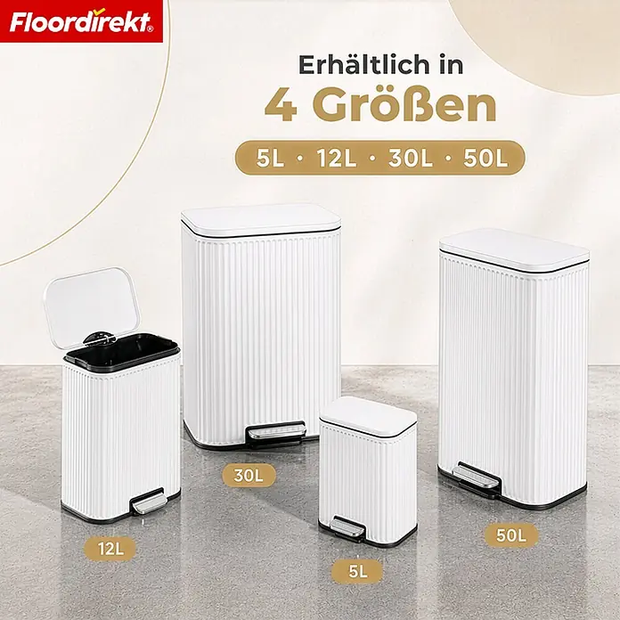 Floordirekt Standard-Mülleimer Miles Weiß 5 L - 5 l, Metall, Weiß