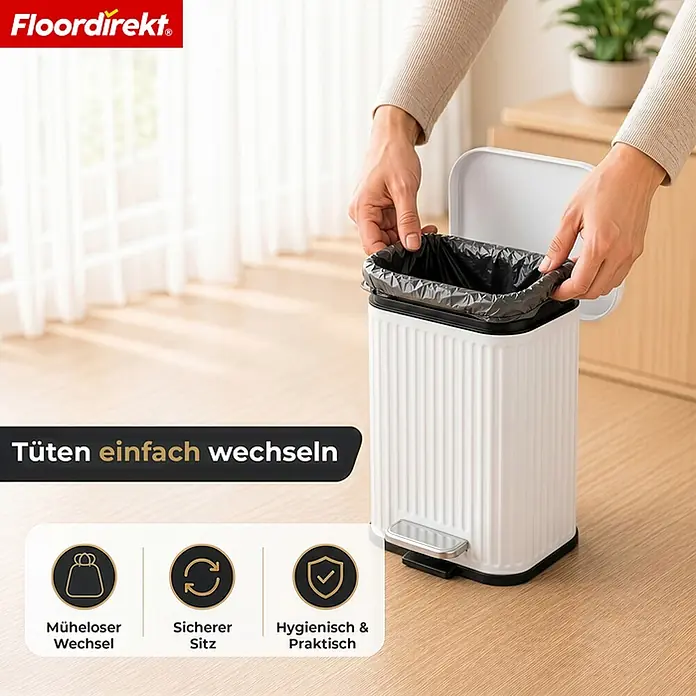 Floordirekt Standard-Mülleimer Miles Weiß 5 L - 5 l, Metall, Weiß