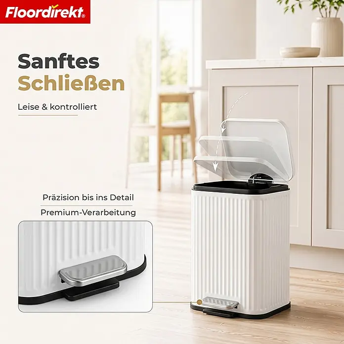Floordirekt Standard-Mülleimer Miles Weiß 5 L - 5 l, Metall, Weiß