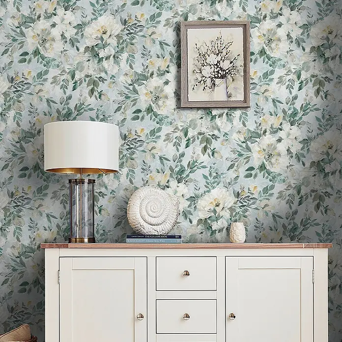 Laura Ashley Vliestapete Vliestapete Elowen peony - Grünblau, Floral, 10 x 0,52 m
