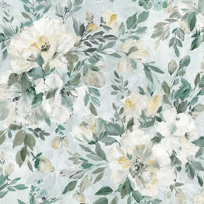 Laura Ashley Vliestapete Vliestapete Elowen peony - Grünblau, Floral, 10 x 0,52 m