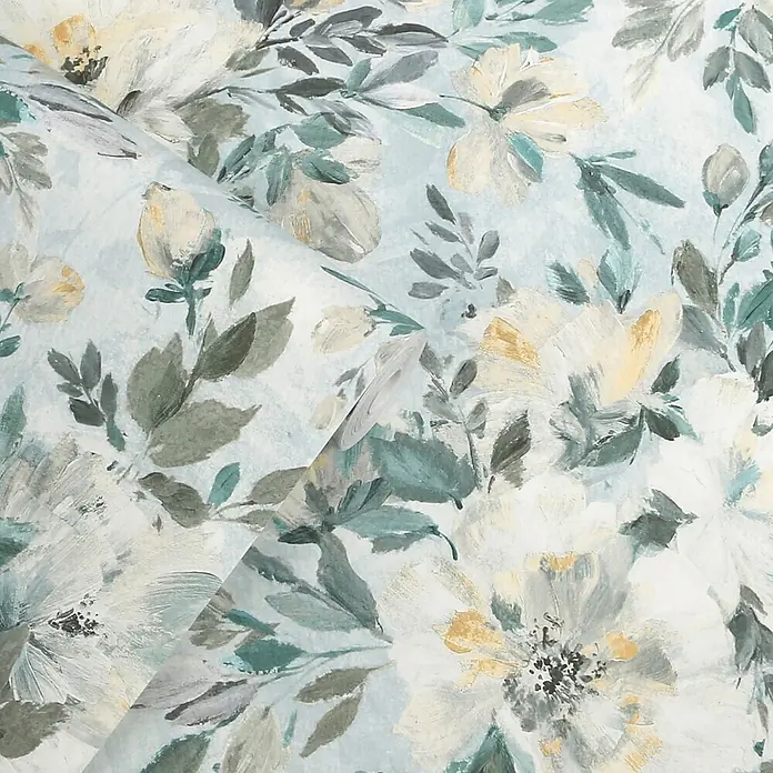 Laura Ashley Vliestapete Vliestapete Elowen peony - Grünblau, Floral, 10 x 0,52 m