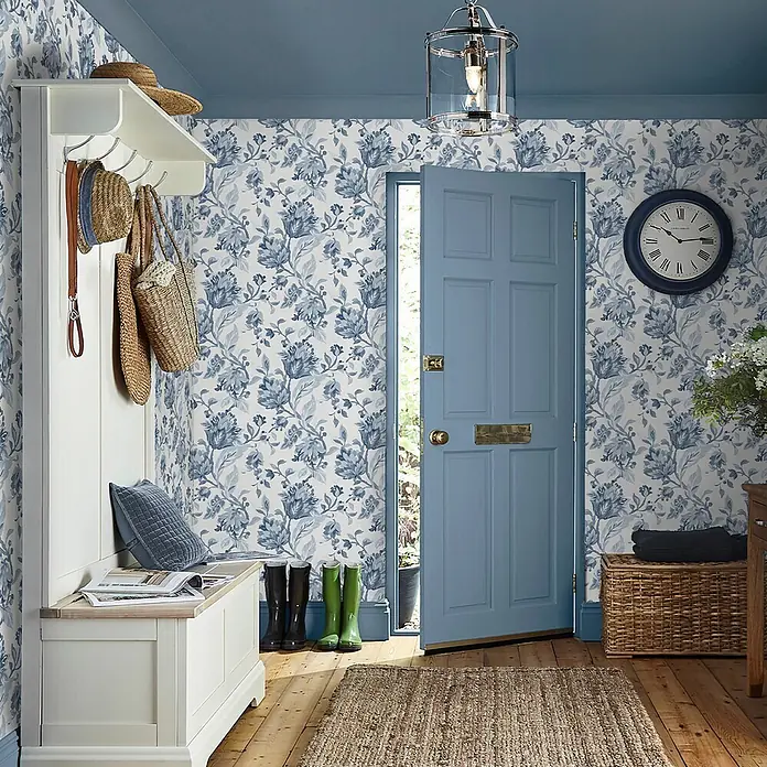 Laura Ashley Vliestapete Vliestapete Adwick - Blau, Floral, 10 x 0,52 m