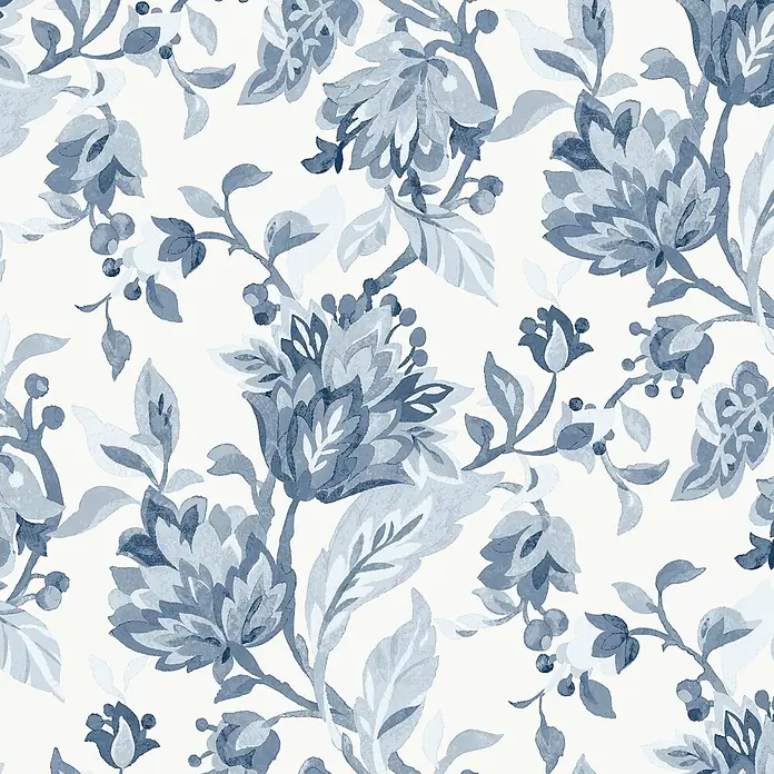 Laura Ashley Vliestapete Vliestapete Adwick - Blau, Floral, 10 x 0,52 m