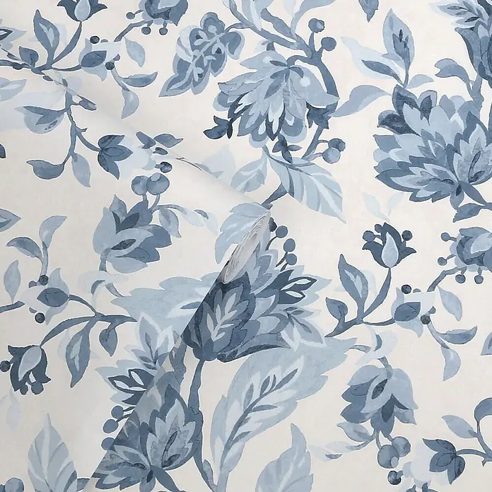 Laura Ashley Vliestapete Vliestapete Adwick - Blau, Floral, 10 x 0,52 m
