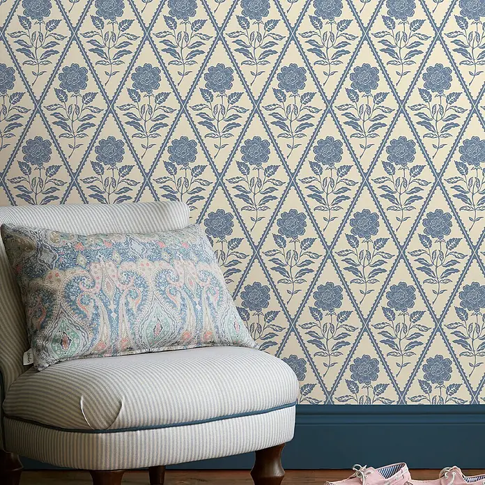 Joules Vliestapete Vliestapete Juliette blumig - Blau/Beige, Floral, 10 x 0,52 m