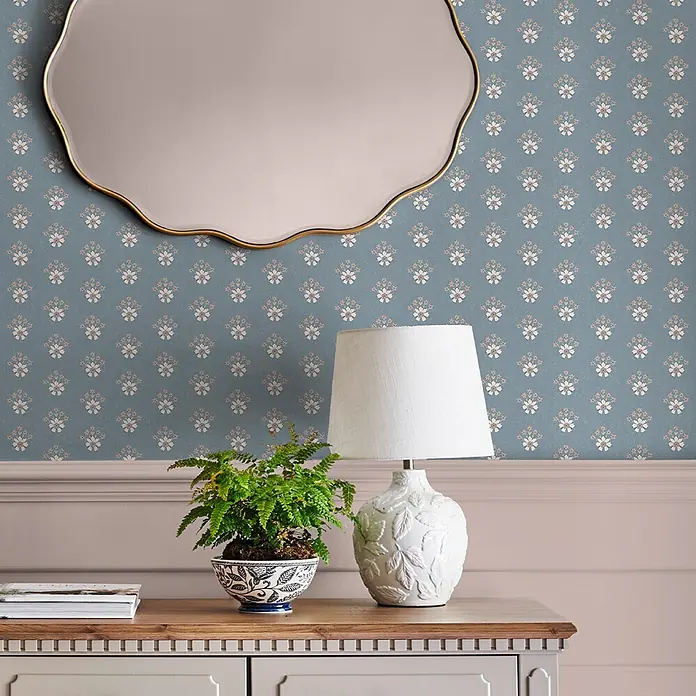 Laura Ashley Vliestapete Vliestapete Semington Blumig geometrisch - Blau, Floral, 10 x 0,52 m