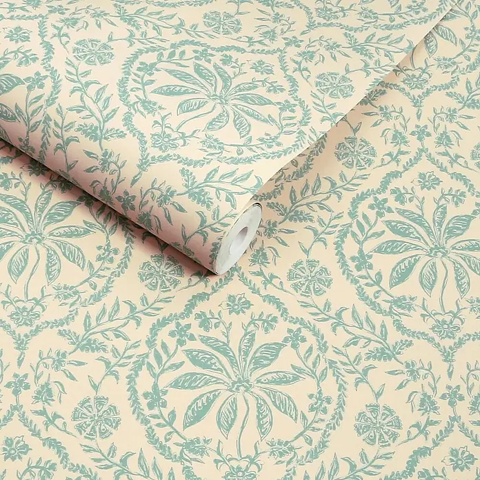 Joules Vliestapete Vliestapete Indienne - Weiß/Blau, Floral, 10 x 0,52 m