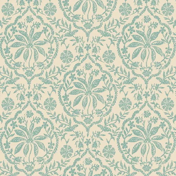 Joules Vliestapete Vliestapete Indienne - Weiß/Blau, Floral, 10 x 0,52 m