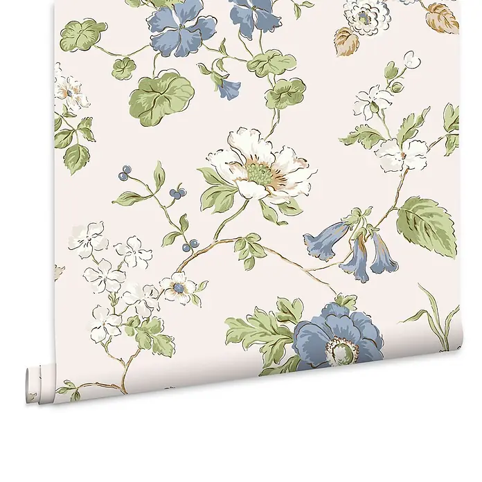 Laura Ashley Vliestapete Vliestapete Pennywell hain - Blau, Floral, 10 x 0,52 m