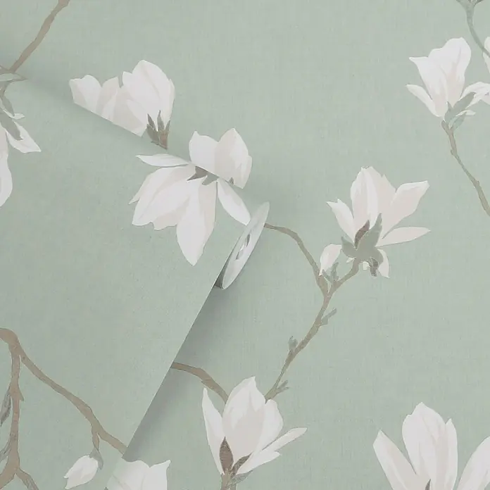 Laura Ashley Vliestapete Vliestapete Magnolia hain - Blau, Floral, 10 x 0,52 m