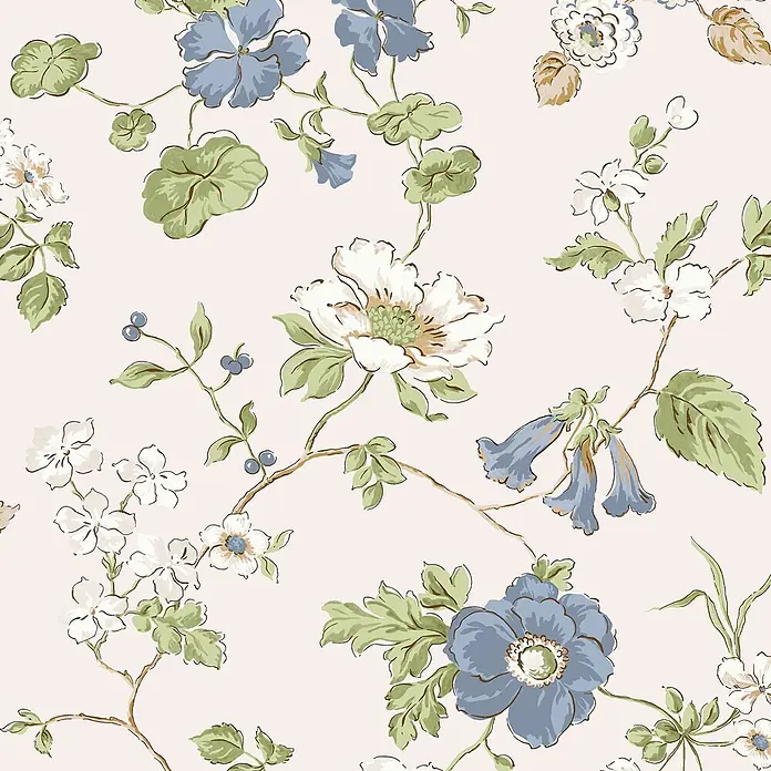Laura Ashley Vliestapete Vliestapete Pennywell hain - Blau, Floral, 10 x 0,52 m