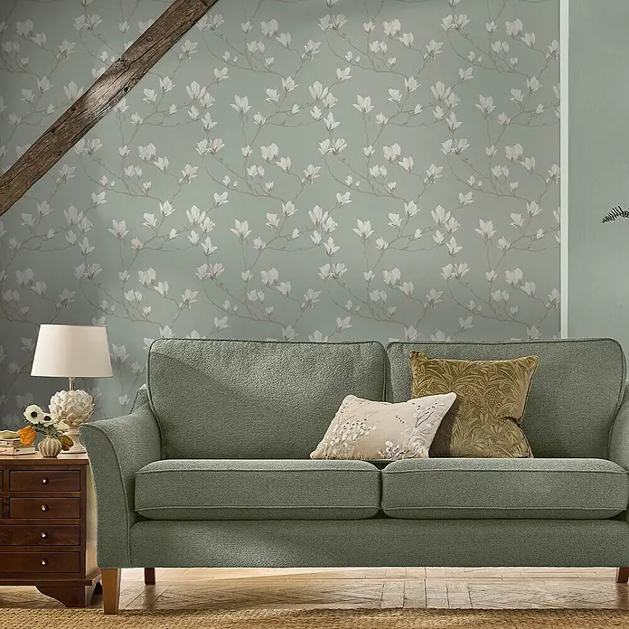 Laura Ashley Vliestapete Vliestapete Magnolia hain - Blau, Floral, 10 x 0,52 m